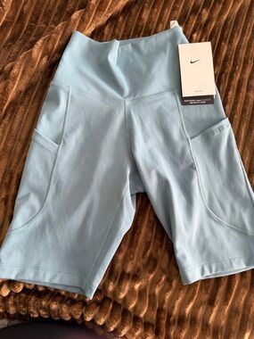 Nike Light Blue High-Rise Bike Shorts with Side Pockets